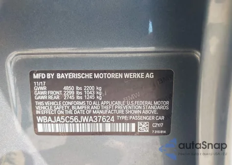 2018 BMW 530I из США, поврежденный, VIN WBAJA5C56JWA37624